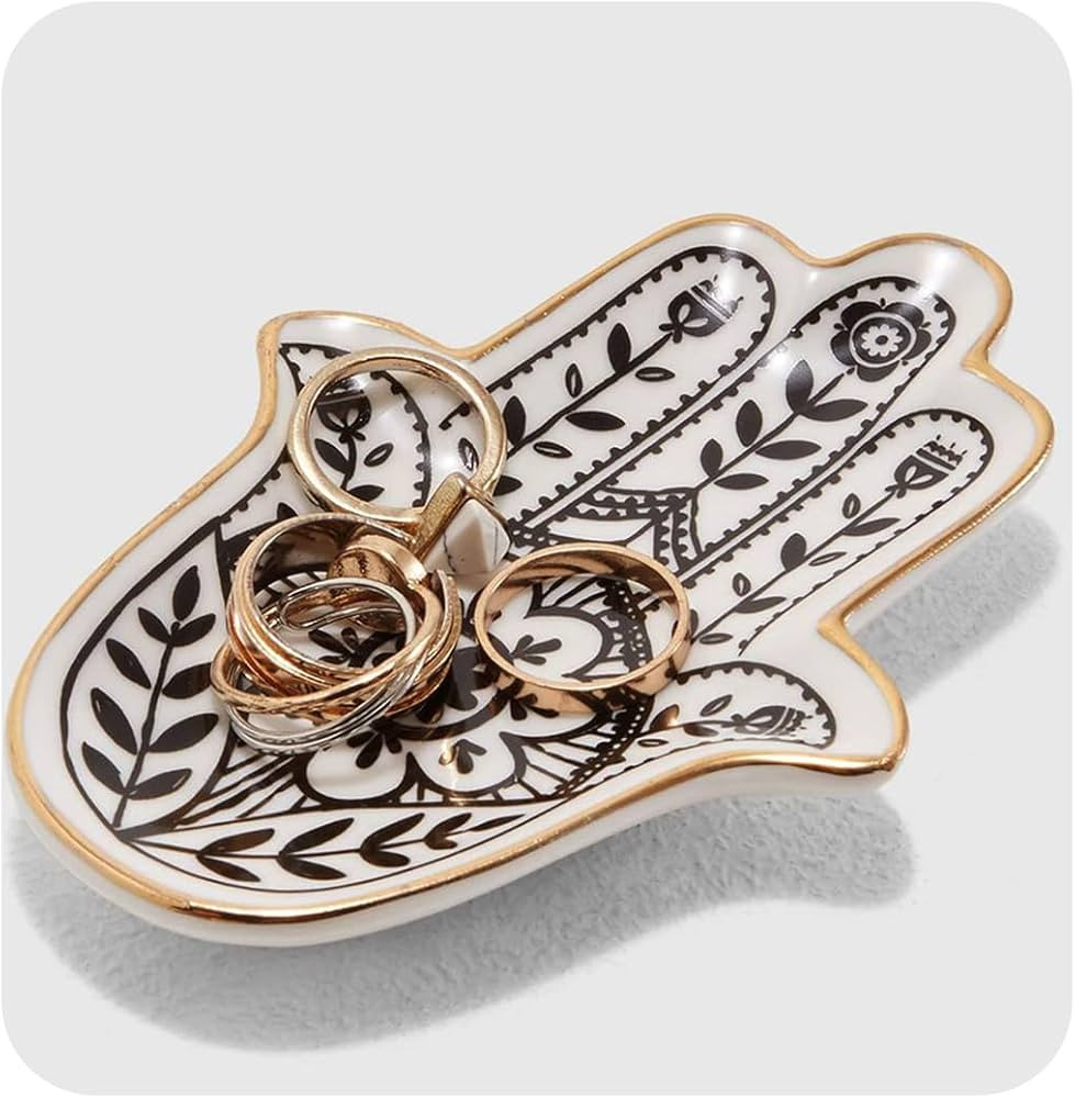 Jewelry Trinket Ring Dish Ceramic Hamsa Evil Eye Hand of Fatima Holder Key Ashtary Trinket Plate ... | Amazon (US)