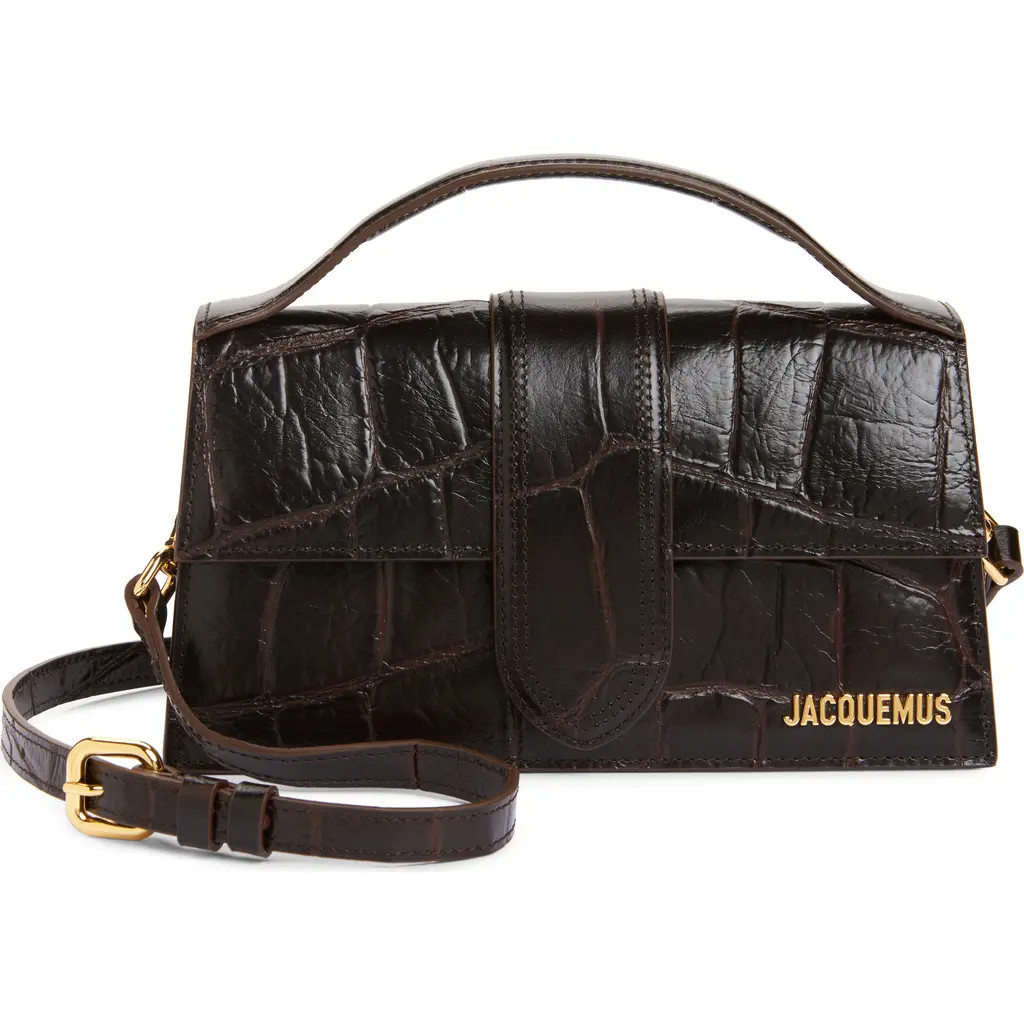 Jacquemus Le Grand Bambino Croc Embossed Leather Crossbody Bag in Dark Brown 880 at Nordstrom | Nordstrom
