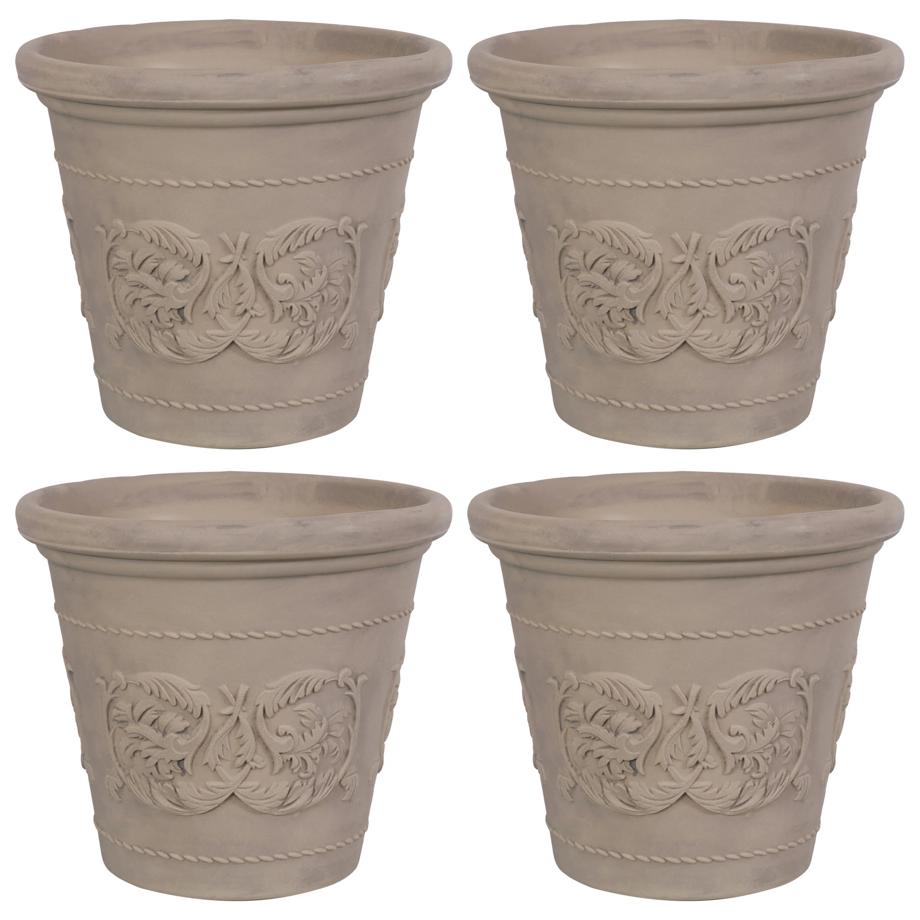 Kehlani 19.5" x 19.5" x 17.5" Round Sable Polyresin Outdoor Planter Pot - Weathered Beige - Set o... | Wayfair North America