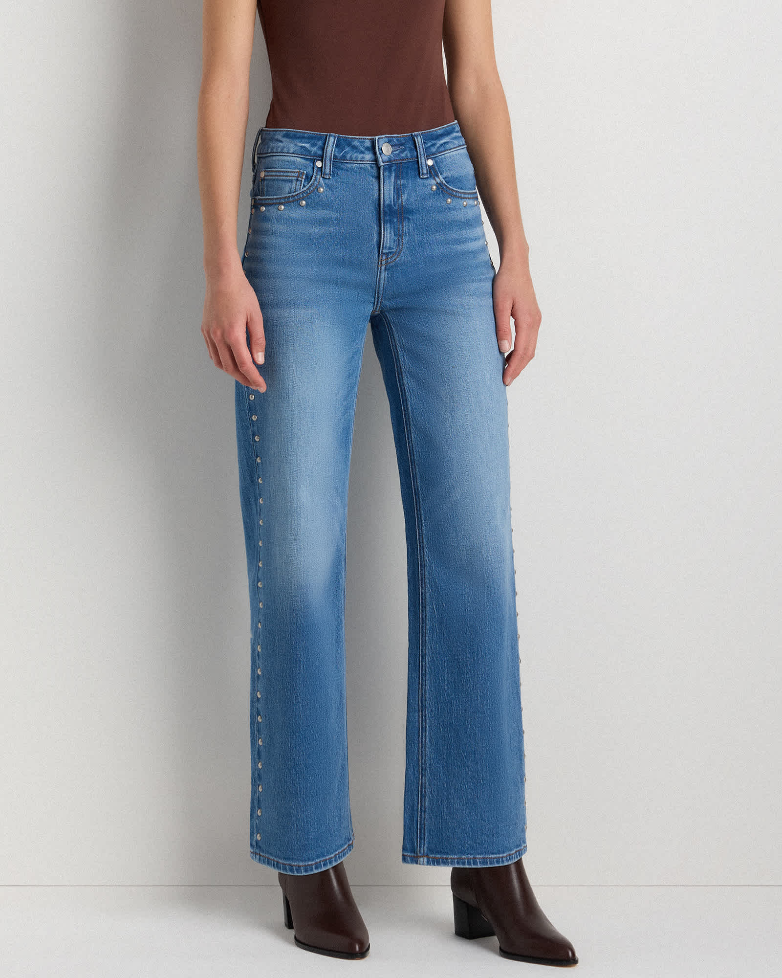 Bella Stretch Studded Relaxed Straight Jeans | Quince