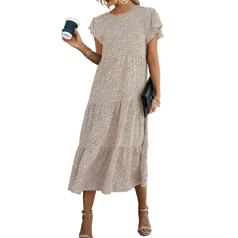 Fantaslook Dresses for Women Summer Casual Boho Dress Floral Print Ruffle Sleeve Midi Beach Dress... | Walmart (US)