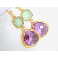 Lavender Earrings, Green Mint Gold, Glass, Violet, Purple, Lilac, Bridesmaid Jewelry, Gifts | Etsy (US)