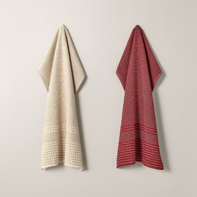 Set of 2 Striped Terry Kitchen Towels Burgundy - Hearth & Hand™ with Magnolia | Target