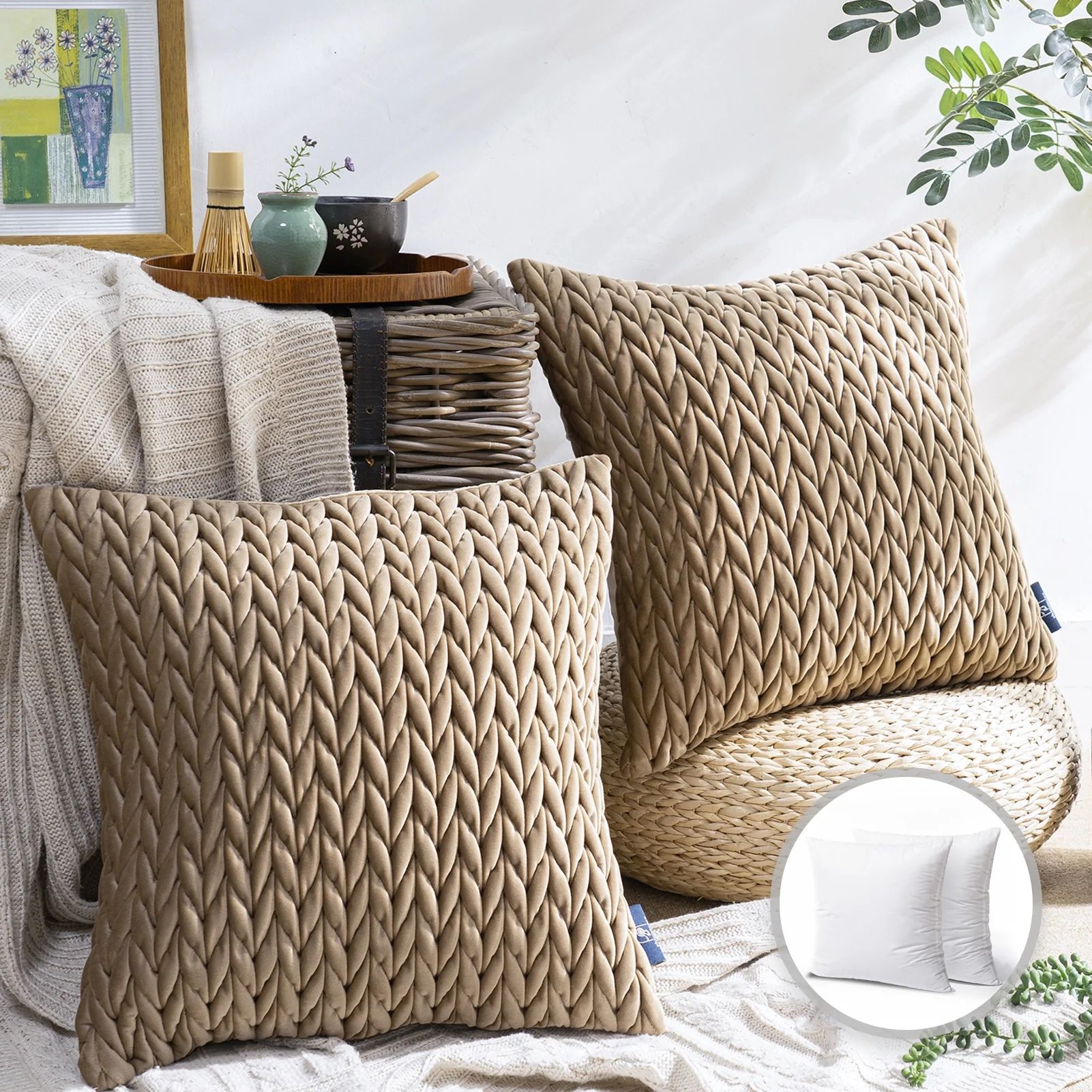 Phantoscope 18" x 18" Modern, Fashion and Luxury Light Brown Chevron Velvet Throw Pillow, (2 Coun... | Walmart (US)