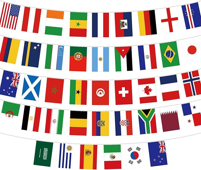World Cup Flag Banner 42 International Country Flag Bunting, Square Pennant Banner, World Cup Par... | Amazon (US)