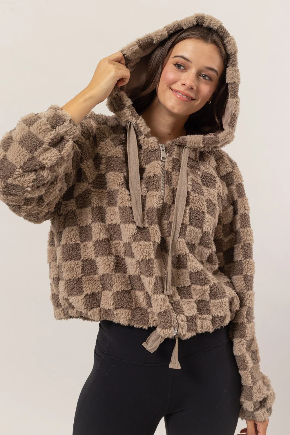 HYFVE Zip Up Sherpa Checkered Hooded Jacket M | Casual Chic Boutique