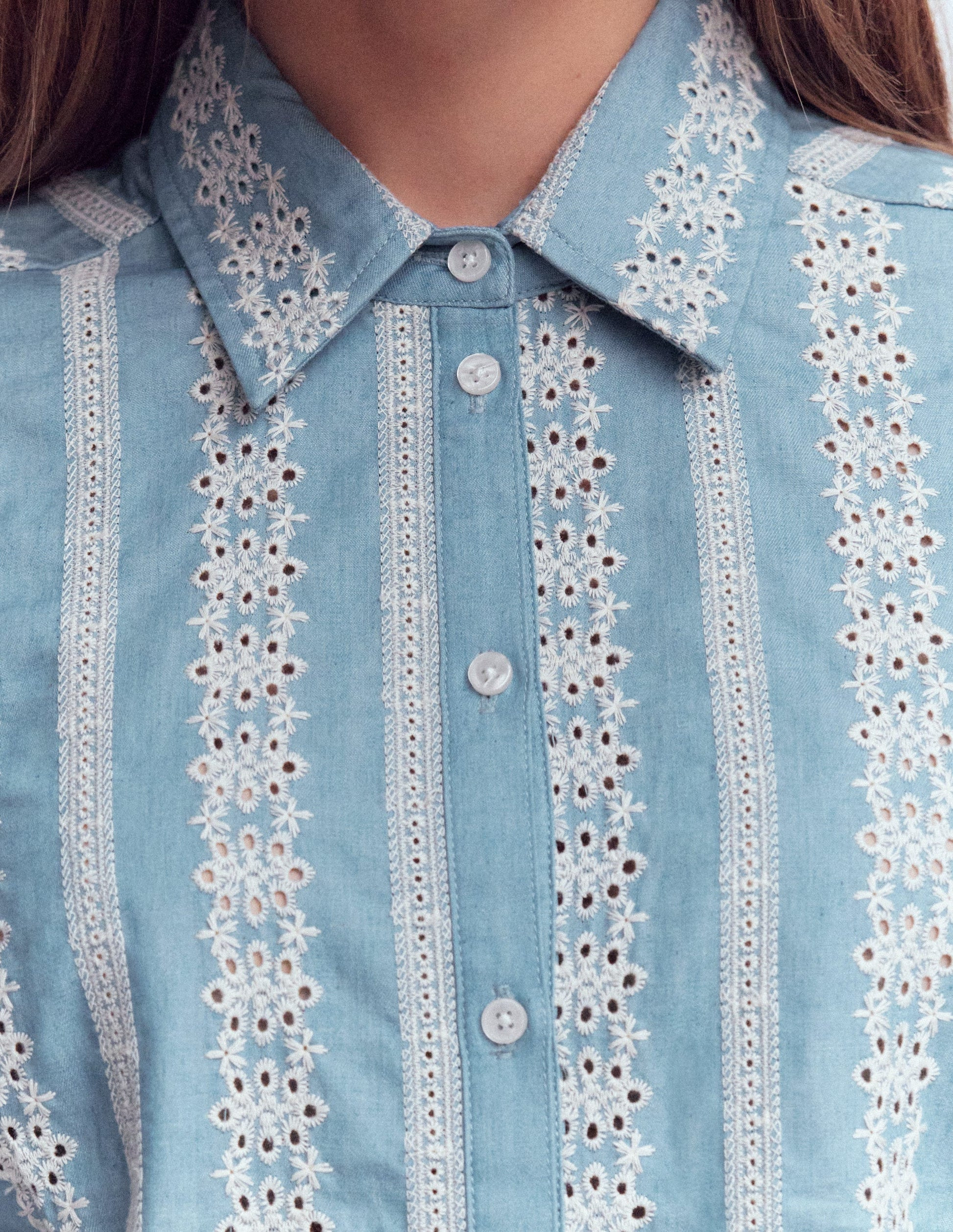 Cara Denim Shirt-Blue Broderie | Boden UK