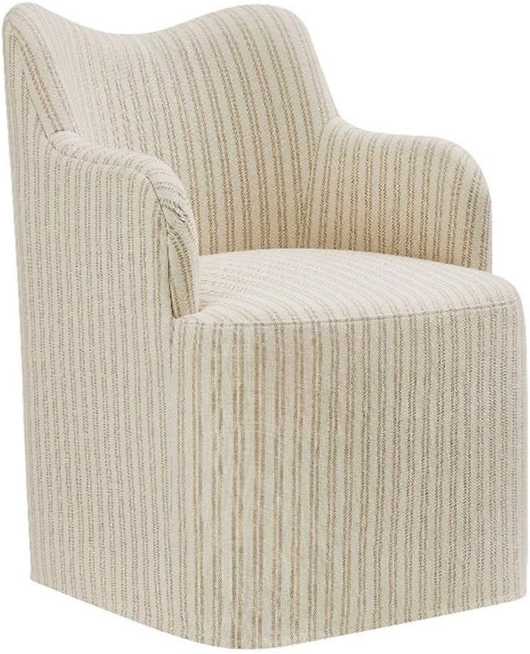 Modway Cordelle Swivel Dining Chair in Oatmeal Stripe – Slipcovered Linen Blend Upholstered Barrel Chair with 360º Swivel Base – Striped Coastal Lounge Chair for Living Room or Bedroom | Amazon (US)