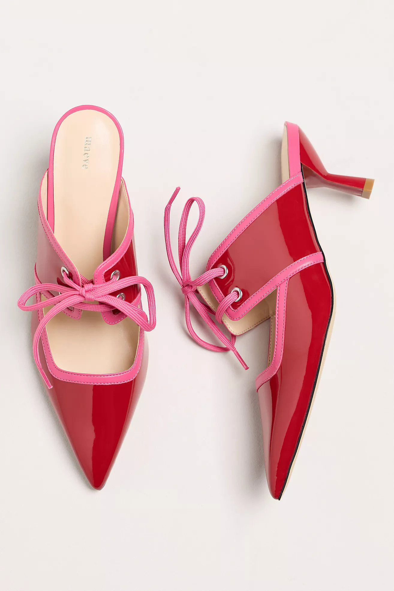 Maeve Contrast Lace-Up Kitten-Heel Mules | Anthropologie (US)