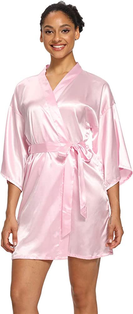 Women's Satin Robes Floral Bridesmaid Robes Short Silk Kimonos Sleepwear | Amazon (US)