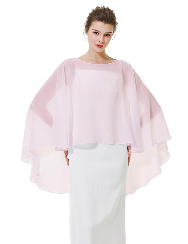 BEAUTELICATE Women Chiffon Capelet Wedding Bridal Cape Sheer Overlay Poncho Stole | Amazon (US)