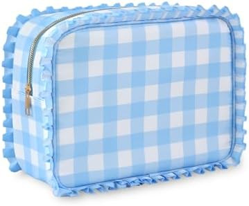 Gingham Ruffle Makeup Bag,Large Travel Cute Cosmetic Bag for Women Girls,Toiletry Bag Make up Org... | Amazon (US)