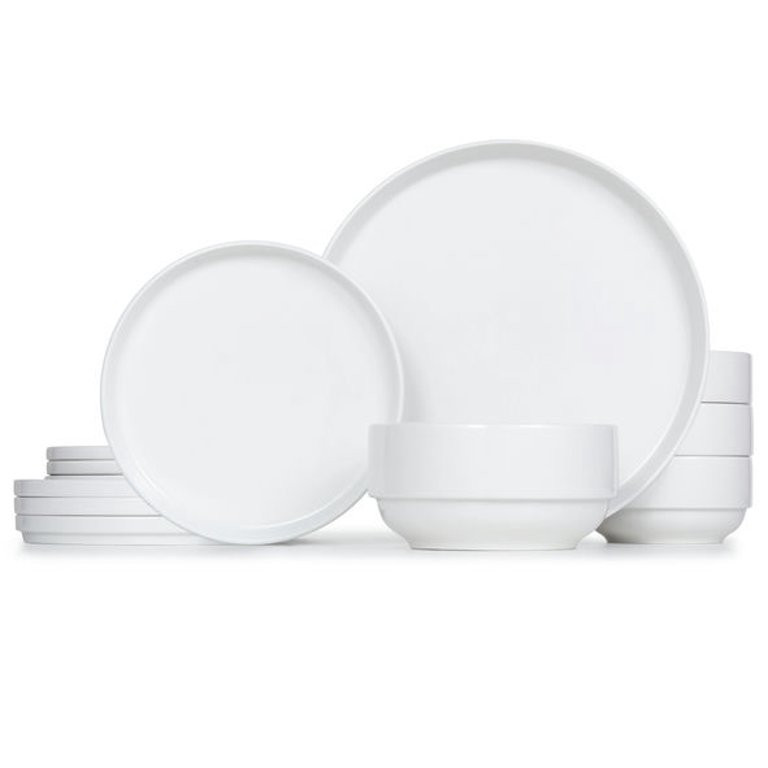 Kook Dinnerware Set, 12 Piece Service for 4, Ceramic White - Walmart.com | Walmart (US)