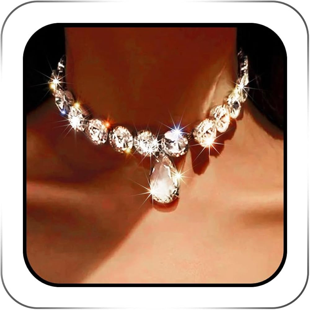 ACEDRE Diamond Choker Necklace Silver Big Rhinestone Jewlery Crystal Pendant for Women | Amazon (US)