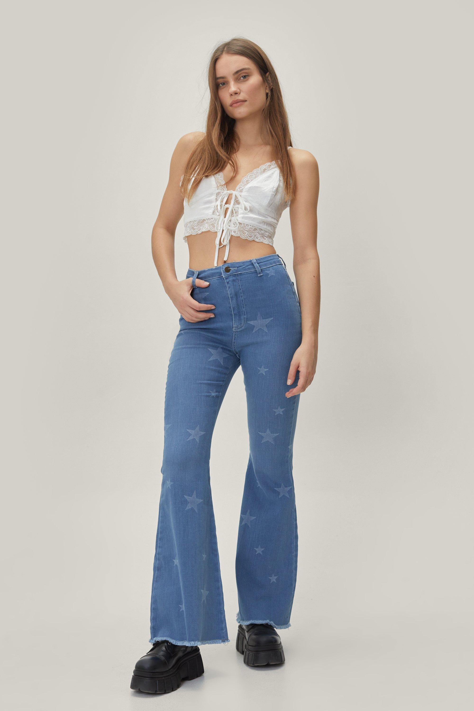 Star Print Flare Jeans | Nasty Gal (US)
