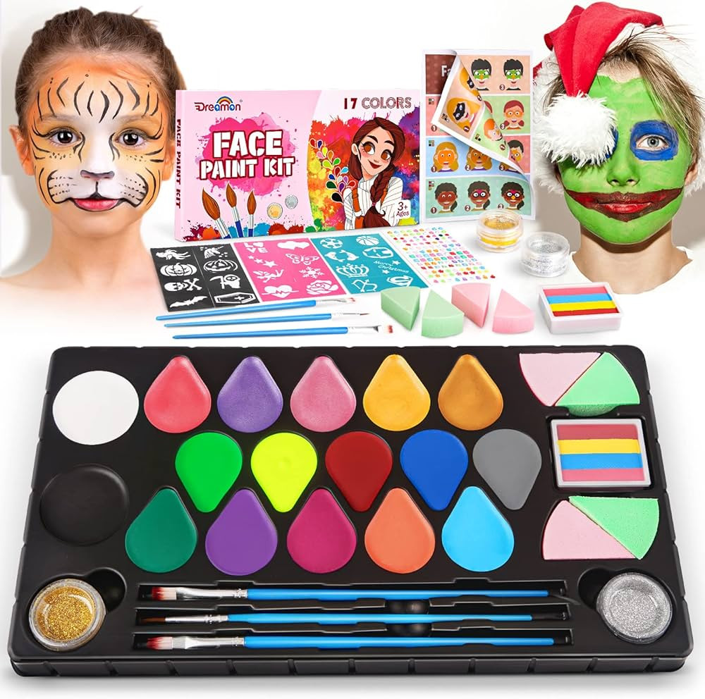 Dreamon 27 PCS Face Paint Kit for Kids, 17 Colors Face Painting Set Includes Stickers, Brushes,Sp... | Amazon (US)