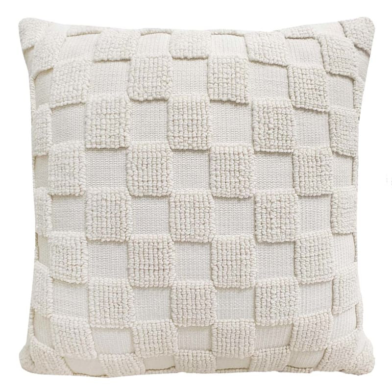 Tan Tufted Checkered Square Outdoor Throw Pillow, 18" | At Home
