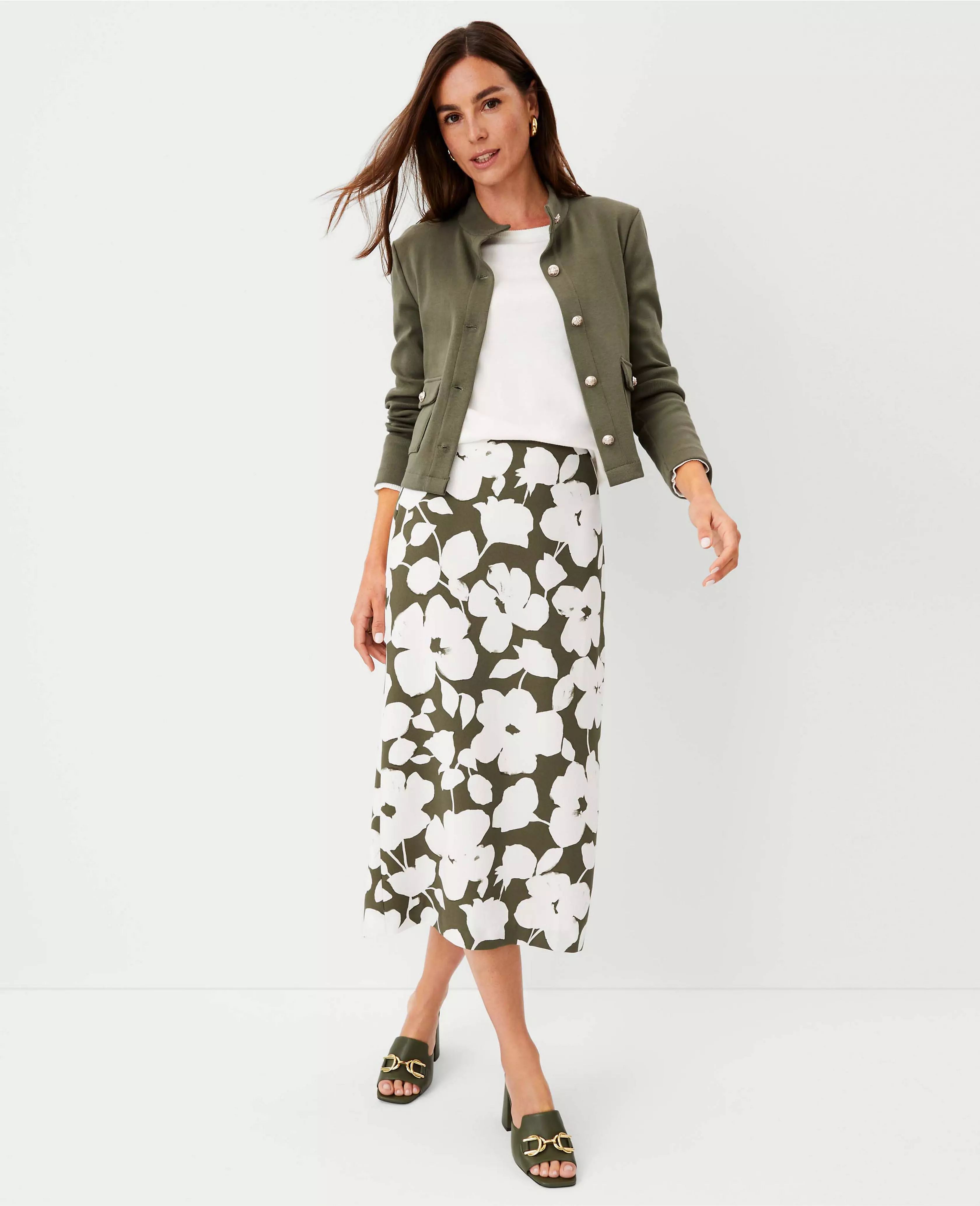 Petite Floral Side Slit Midi Skirt | Ann Taylor (US)