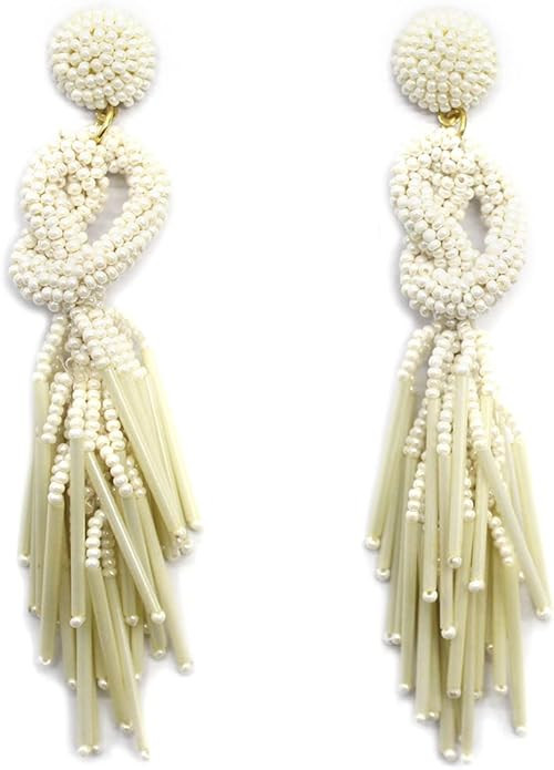 Handmade Beaded Solid Color Post Statement Earrings for Women All Season 4 inch Long | Amazon (US)