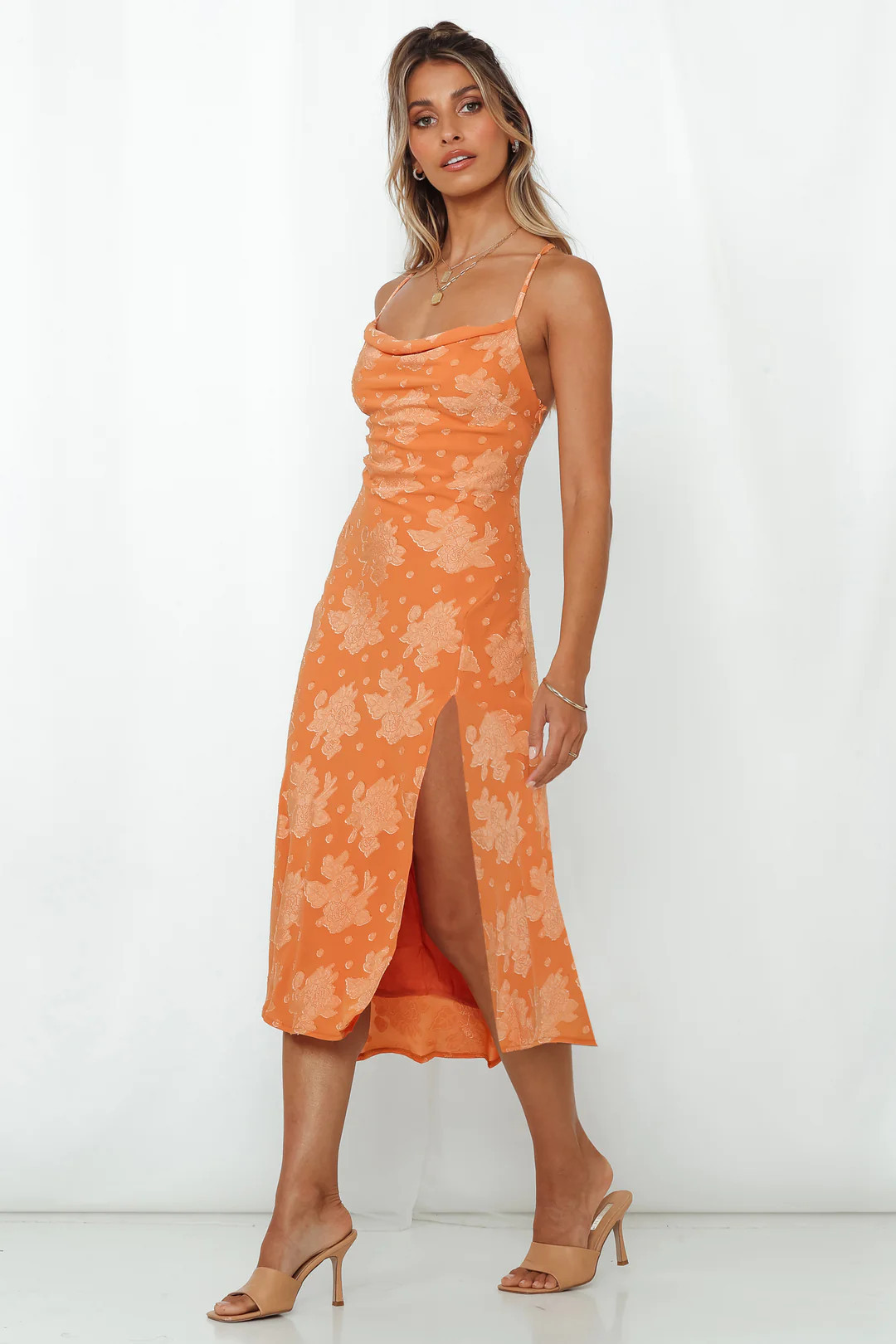 Drinks On Me Midi Dress Orange | Hello Molly (AU)