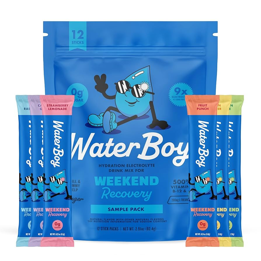 Waterboy Weekend Recovery Sample Pack | 3,200mg Electrolyte Powder Packets | Ginger + L-Theanine ... | Amazon (US)