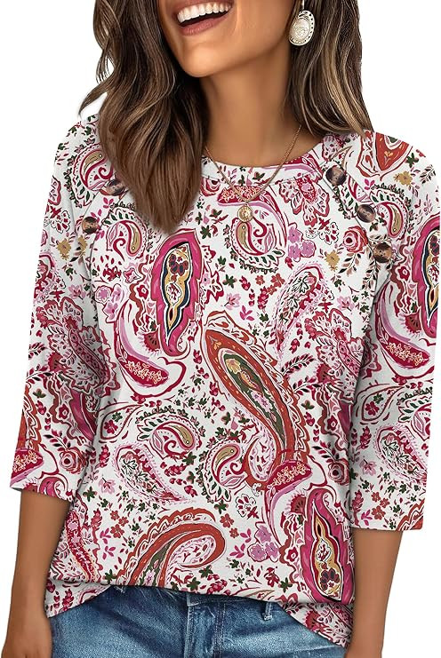 WIHOLL Womens Blouses Dressy Casual 3/4 Length Sleeve Tops Spring Summer Shirts Business Casual O... | Amazon (US)
