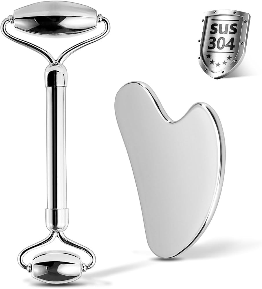 Stainless Steel Facial Roller & Gua Sha - Metallic Gua Sha, Gua Sha Facial Tools 304 Stainless St... | Amazon (US)