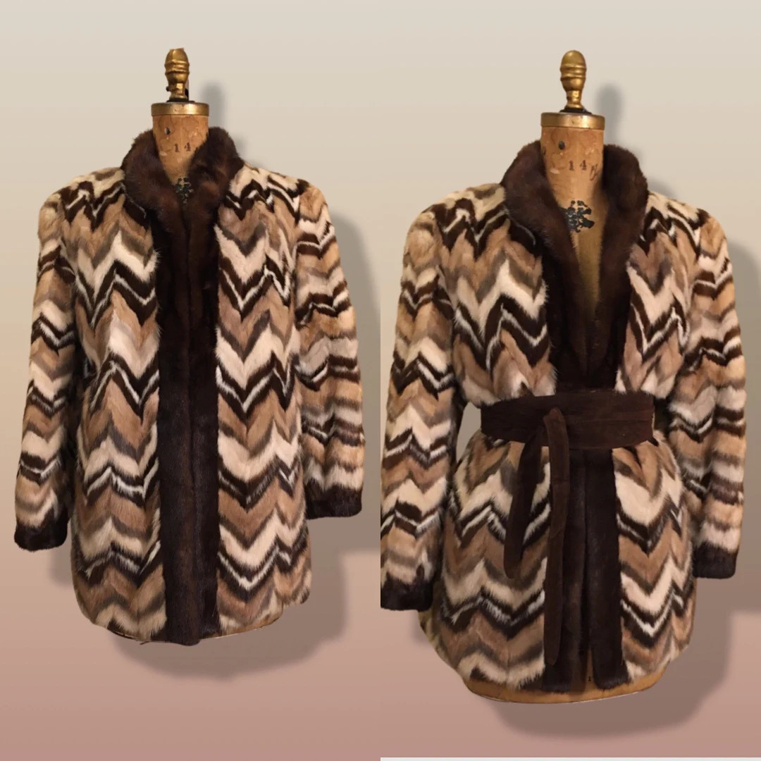 Vintage Mink Coat Mosaic “Patchwork” Intarsia Zigzag Chevron “Mocha Coffee” Swirl Tuxedo ... | Etsy (US)