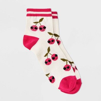 Women's Cool Cherries Ankle Socks - Xhilaration™ Ivory/Pink 4-10 | Target