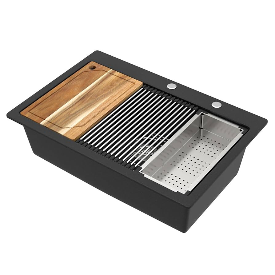 Granite Composite Kitchen Sink - 33 Inch Granite Kitchen Sink Drop In Topmount Workstation Matte ... | Amazon (US)