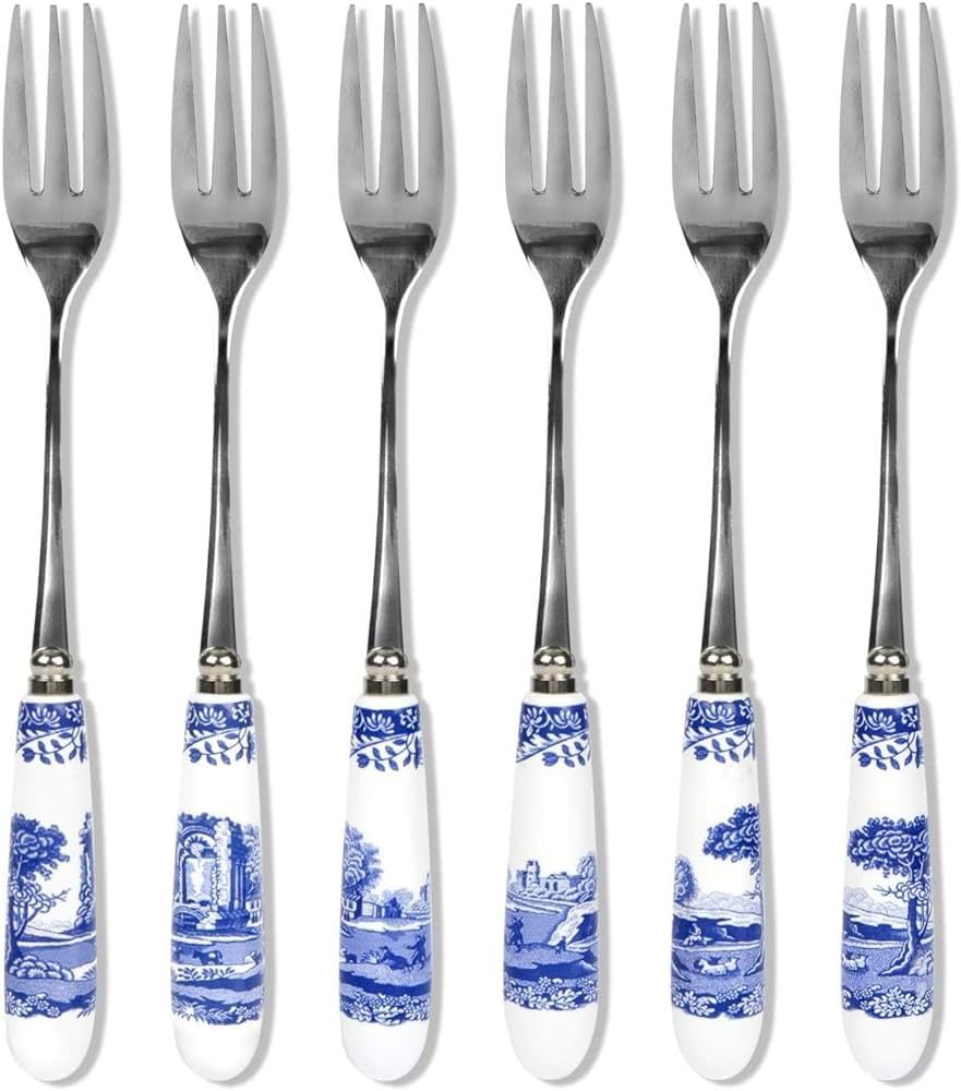 Spode Blue Italian Collection Pastry Forks, Set of Six, Stainless Steel Fork, Porcelain Handle, 6... | Amazon (US)