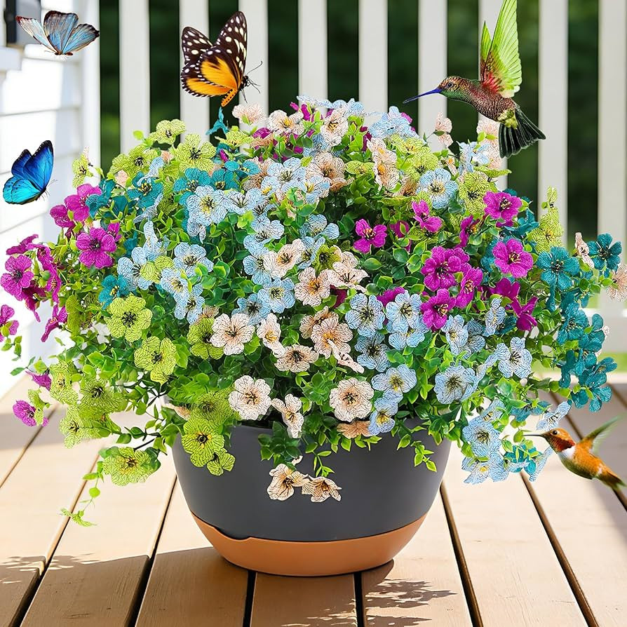 Faux Artificial Plants Flowers for Outdoor Planters Spring Summer Decor 16 Bundles Fake Eucalyptu... | Amazon (US)