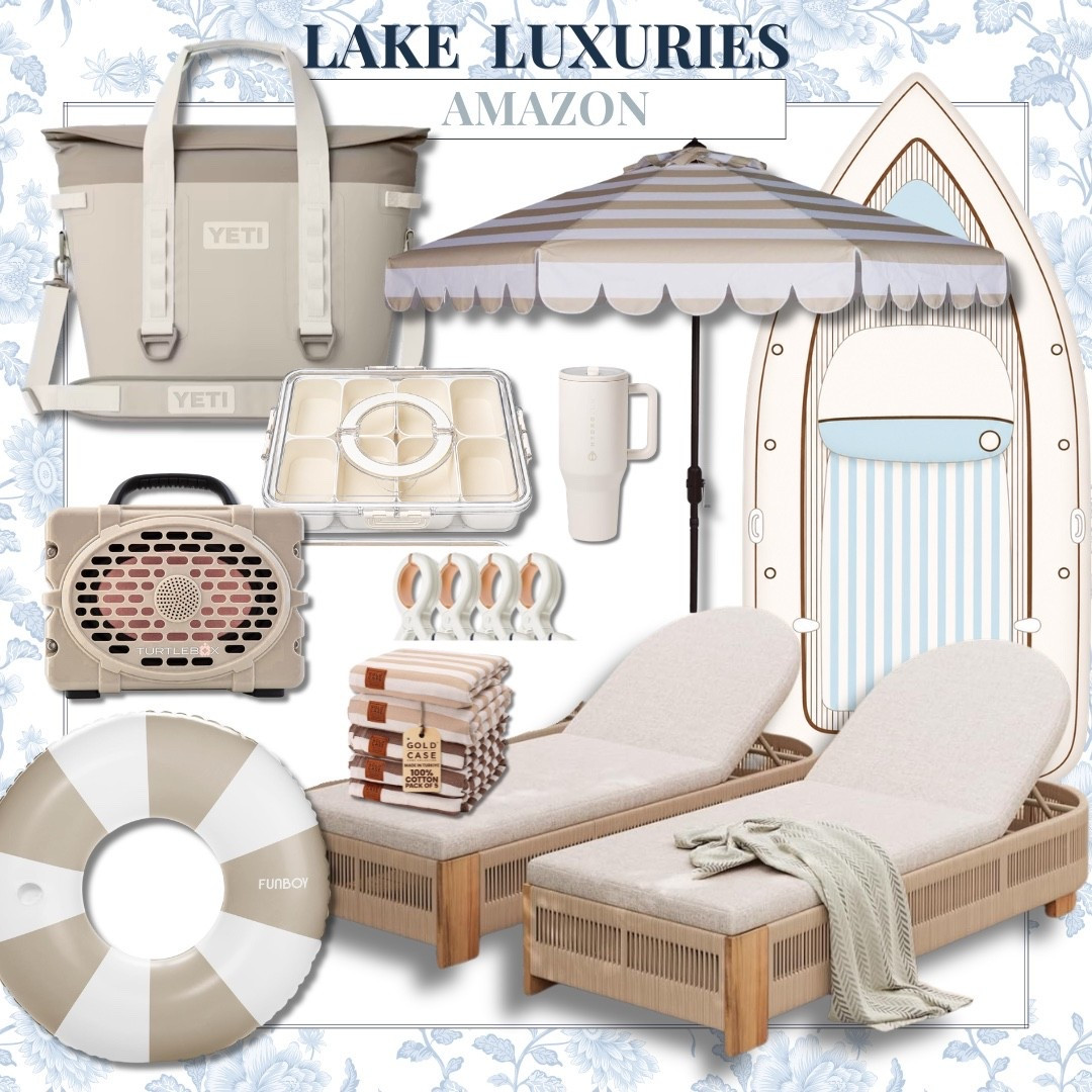 Lake days just got an upgrade. From the striped umbrella and paddle board to the YETI cooler, floating lounge essentials, and plush towels, these are the pieces that make every lake weekend feel a little more luxurious. If you’re spending time on the water this summer, these are the finds worth adding to your cart.

lake house essentials, lake day favorites, amazon summer finds, outdoor entertaining, paddle board lifestyle, yeti cooler bag, pool and lake accessories, summer hosting essentials, luxury outdoor living, lake weekend must haves, amazon home finds, audriedollins

#LTKSeasonal #LTKSwim #LTKTravel