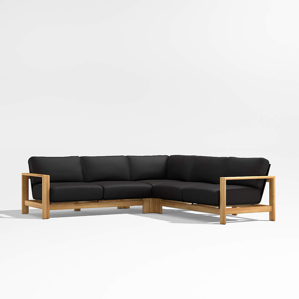 Anguilla Teak 3-Piece L-Shaped Outdoor Sectional Sofa with Black Cushions | Crate & Barrel | Crate & Barrel