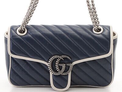 Gucci Gg Marmont Quilted Small Shoulder Bag Navy White Leather 443497 431 214810  | eBay | eBay US