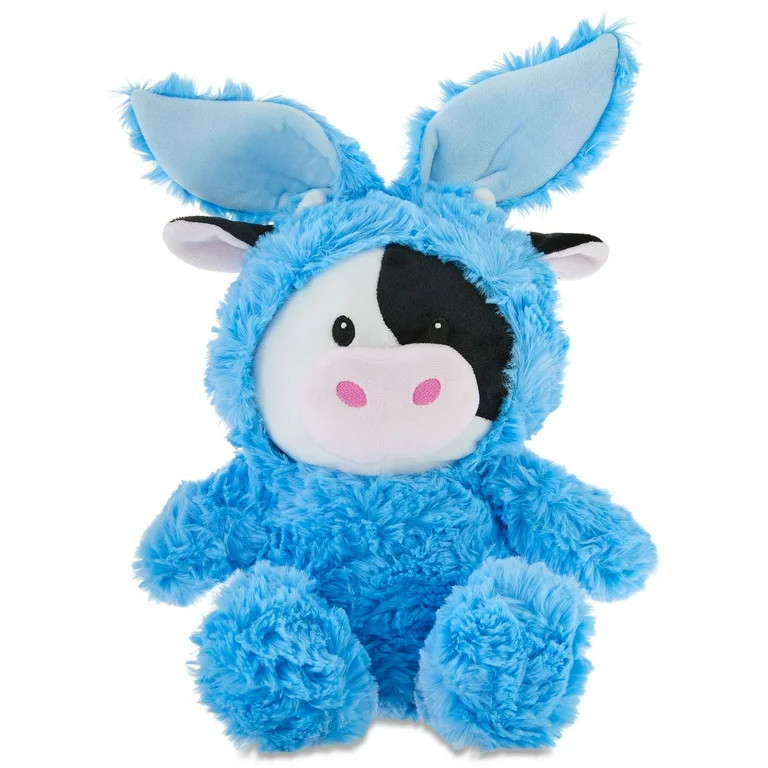 Medium Cow Plush in Bunny Hoodie, Black/White/Blue, 15", Easter by Way To Celebrate | Walmart (US)