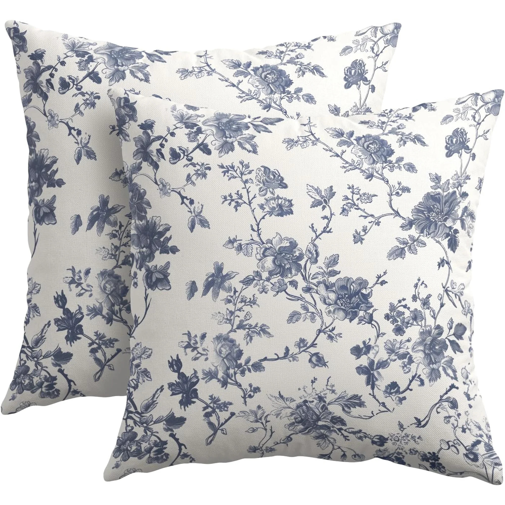 Navy Blue Floral Pillow Covers 18x18 Inch Set of 2 Blue and Cream Chinoiserie Flower Outdoor Deco... | Walmart (CA)