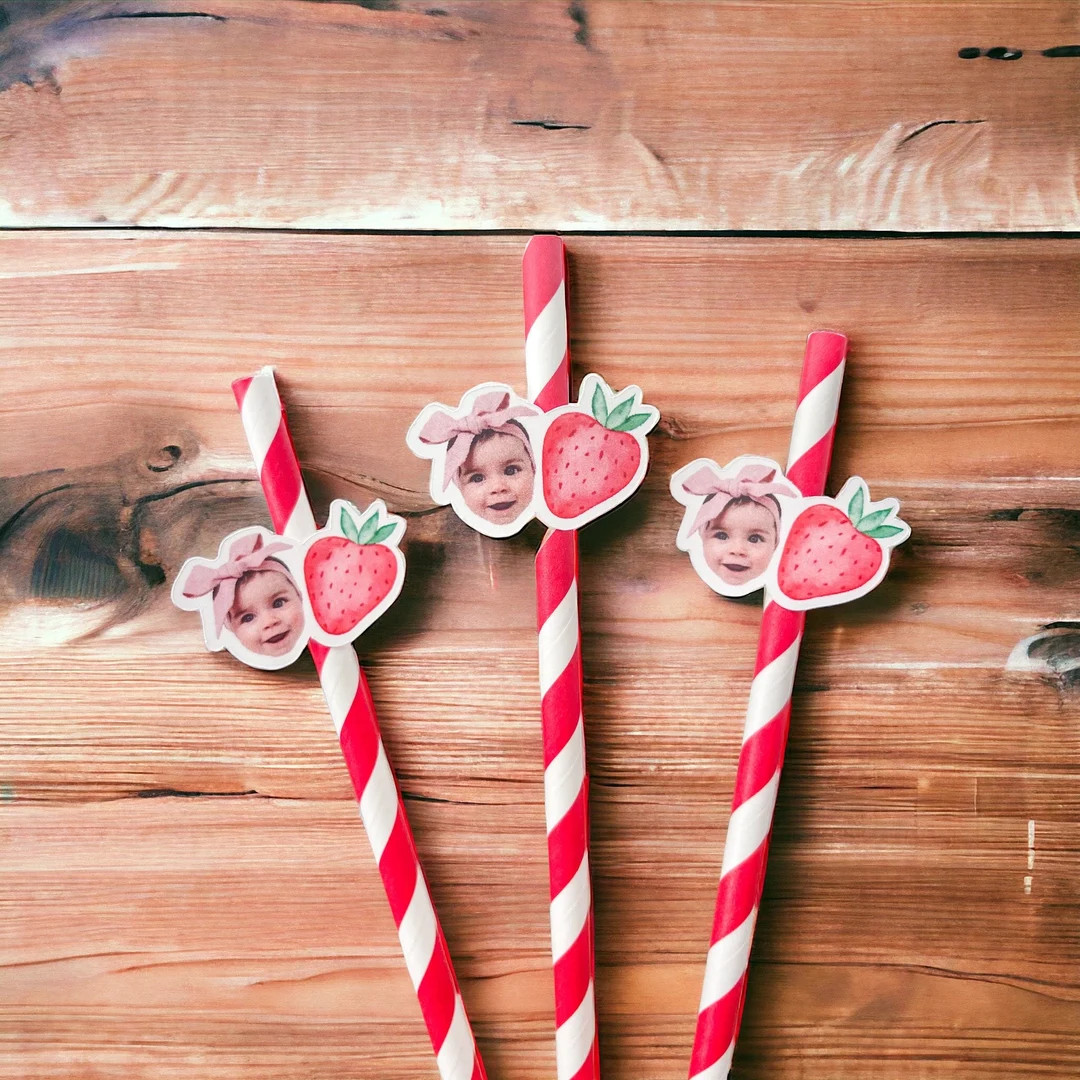 Strawberry Birthday Party Straws Berry Party Decorations Berry First Birthday Decorations Face Pa... | Etsy (US)