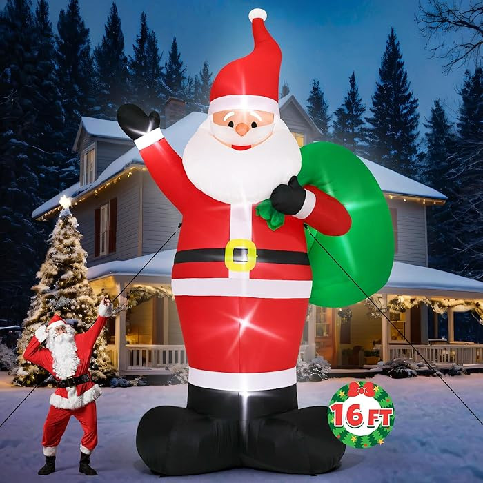16FT Inflatable Christmas Santa, Giant Outdoor Santa Claus Blow Up Decorations with LED Lights, W... | Amazon (US)