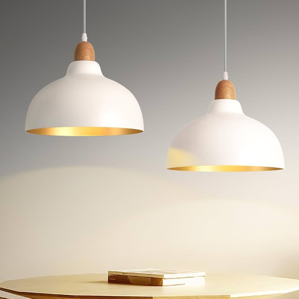30cm 2 Pack Modern Pendant Lights, White and Gold Dome Pendant Light Kitchen Island, Ceiling Hang... | Amazon (CA)
