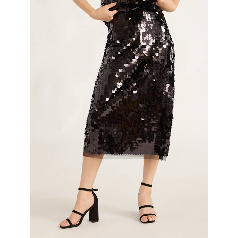 Scoop Women's & Women's Plus Paillette Sequin Midi Skirt, Sizes XS-4X | Walmart (US)