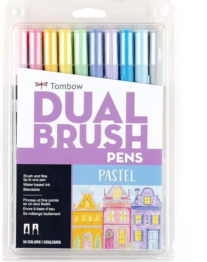 Tombow 56187 Dual Brush Pen Art Markers, Pastel, 10-Pack. Blendable, Brush and Fine Tip Markers | Amazon (US)