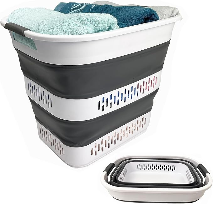 SAMMART 40L (10.5 Gallon) Collapsible Plastic Laundry Basket - Foldable Pop Up Storage Container/... | Amazon (US)