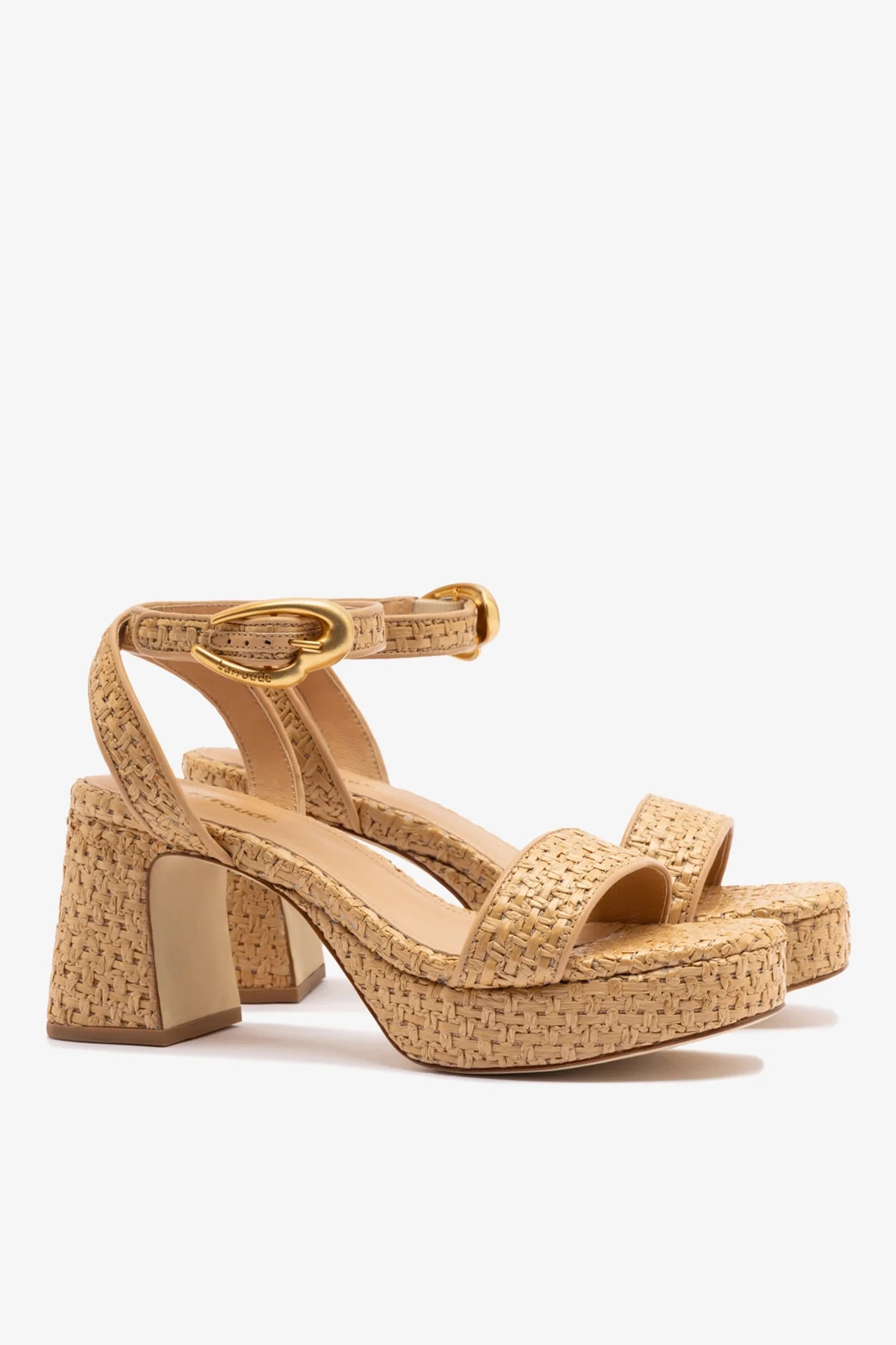 Dolly Verona Low Sandal In Natural Raffia and Beige Leather | Larroude