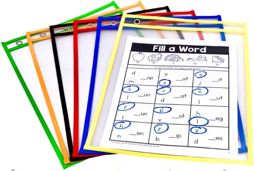 Amazon.com : PDX Reading Specialist Dry Erase Pocket Sleeves - 6 Assorted Colors - Oversized Plas... | Amazon (US)