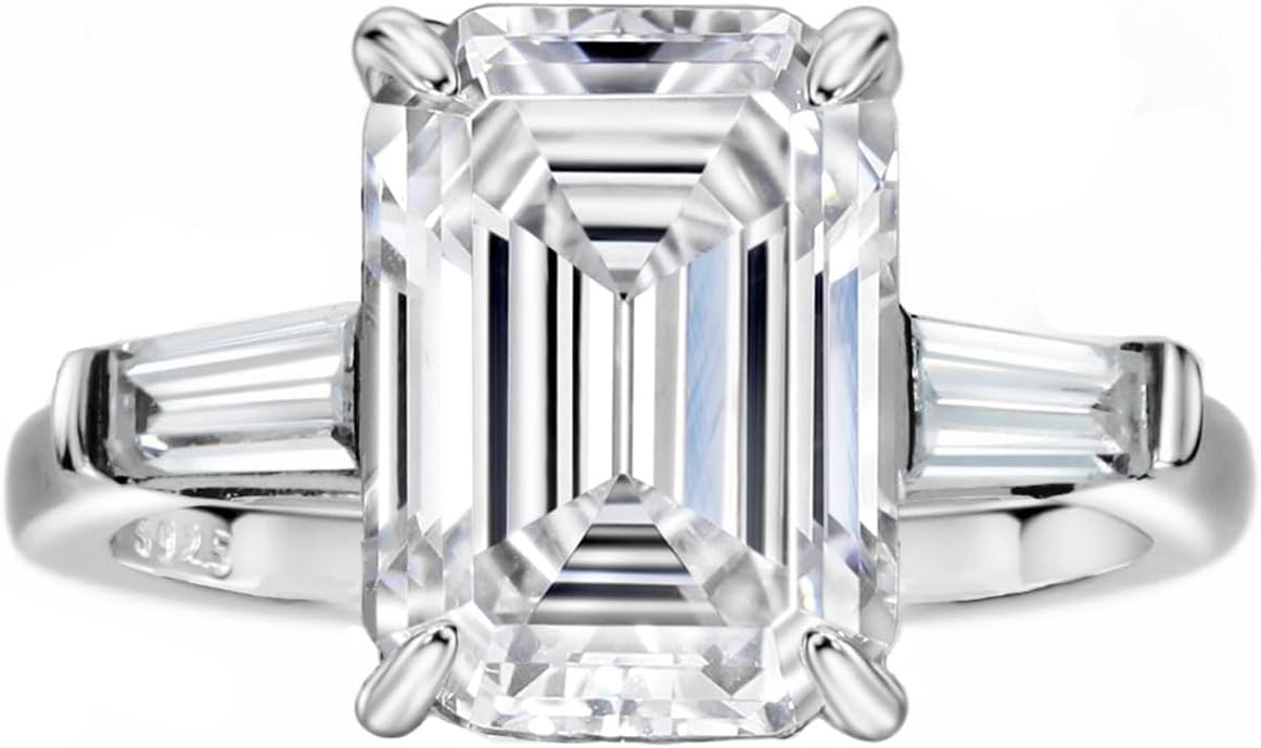 S925 4ct Emerald Cut Cubic Zirconia Engagement Rings For Women Diamond (G, VVS) Wedding Ring Prom... | Amazon (US)