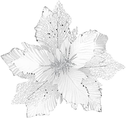 KI Store Large Christmas Poinsettia 6pcs White and Silver Artificial Flower Picks Spray for Chris... | Amazon (US)