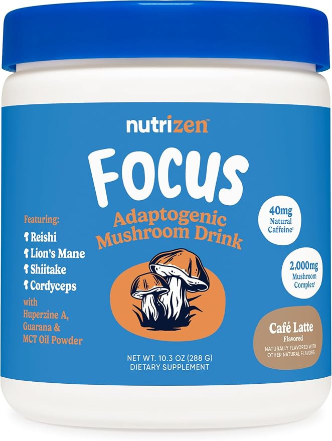 Nutricost Nutrizen AM Focus Adaptogenic Mushroom Drink (Cafe Latte Flavored) 30 Servings - Includ... | Amazon (US)