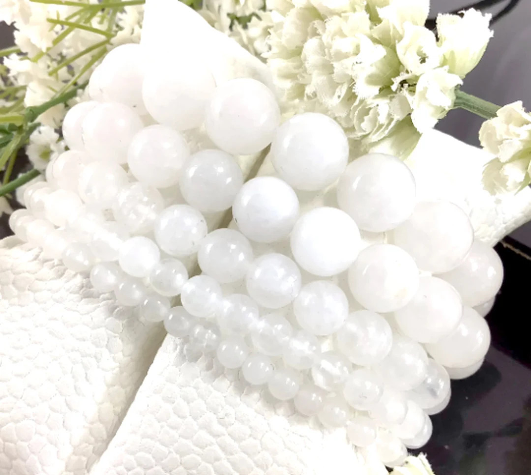 Natural White Jade Beaded Bracelet High Quality Handmade Round Beads Stretch Bracelet for Women 4... | Etsy (US)