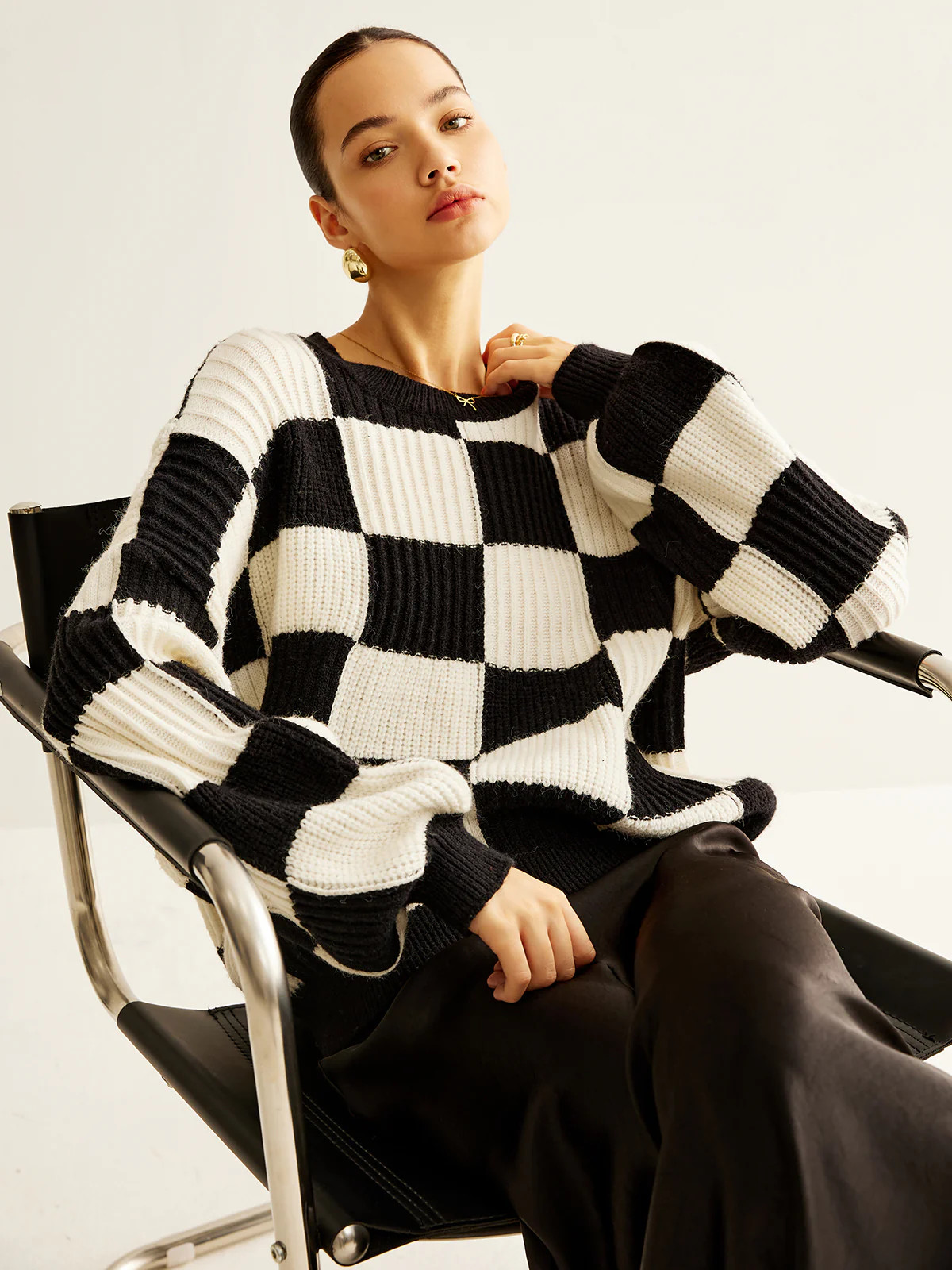 Color Block Checkerboard Sweater | Commense